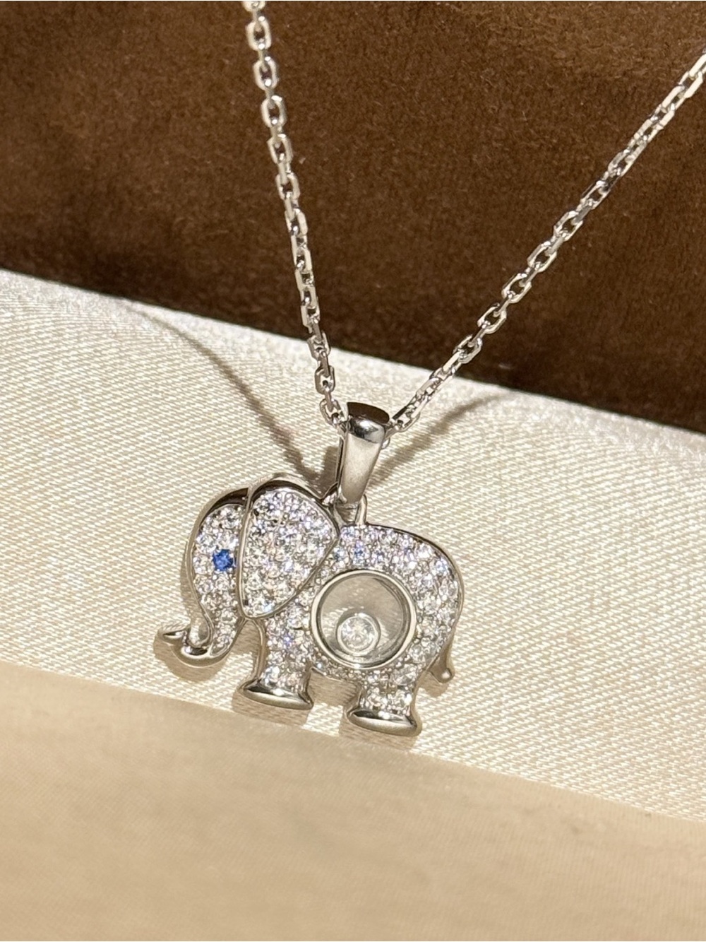 Chopard Silver Elephant Pendant Necklace with White & Blue Accents - Picture 3 of 3